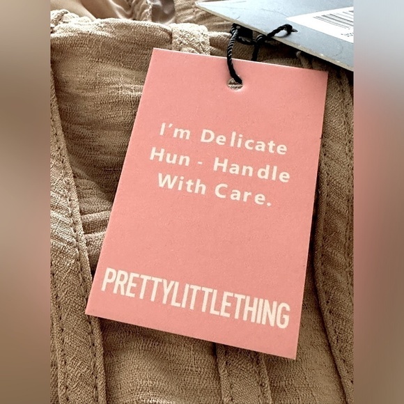 PrettyLittleThing Stone Bandeau Cowl Detail Ruched MIDI Dress Size 0 - Picture 14 of 16